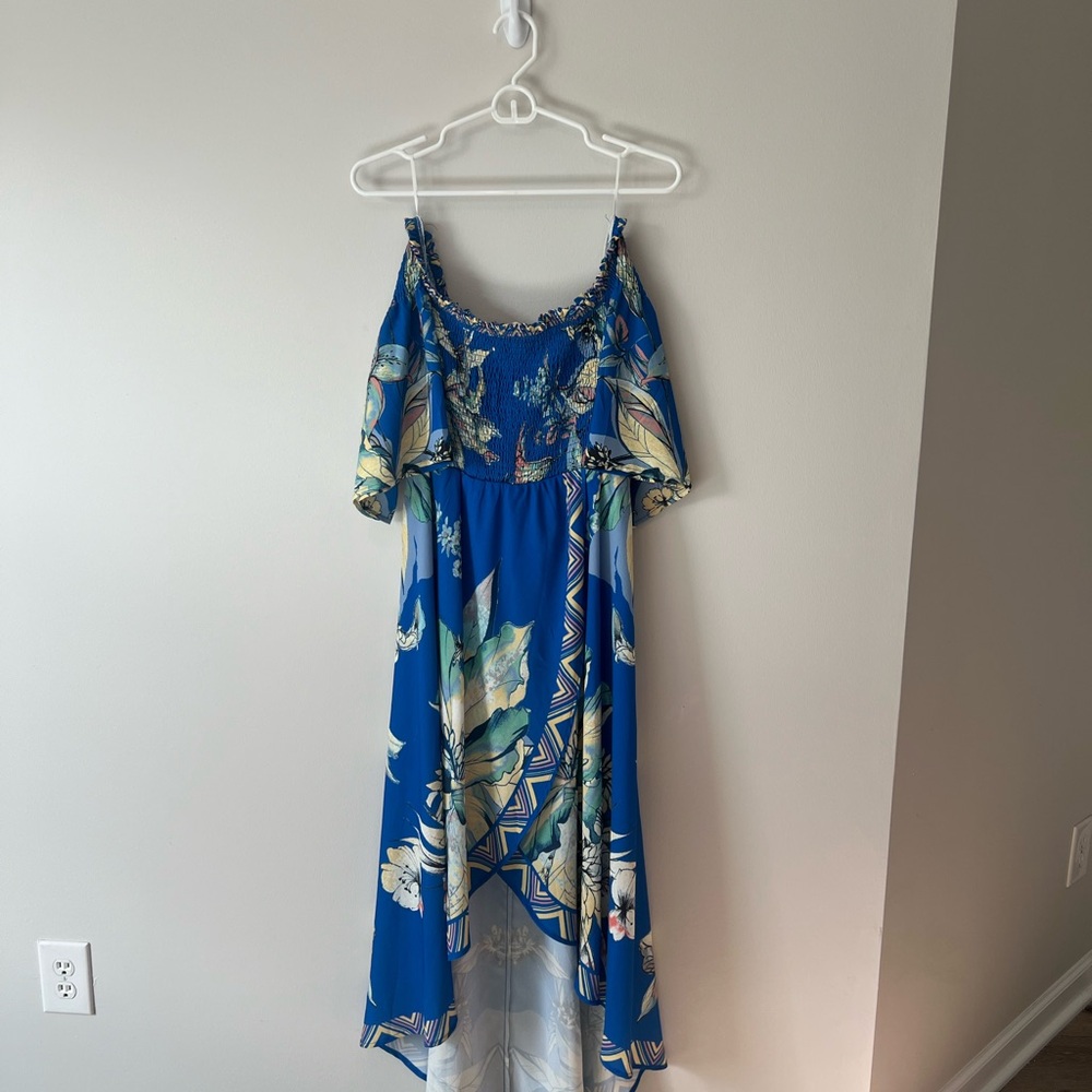 Floral Blue Off-Shoulder Dress